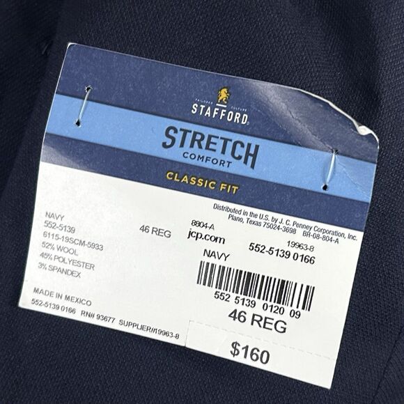NWT Stafford 46R Classic Fit Hopsack Blazer Wool Blend Navy Gold Two Button - Picture 3 of 7